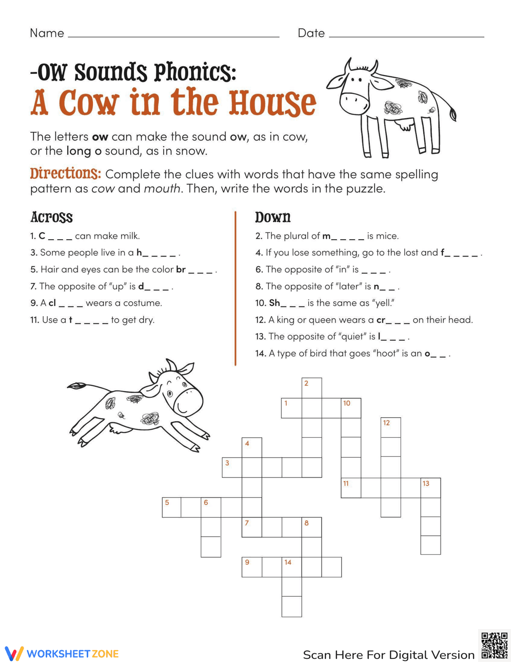 -OW Sounds Phonics: A Cow in the House - Page 1