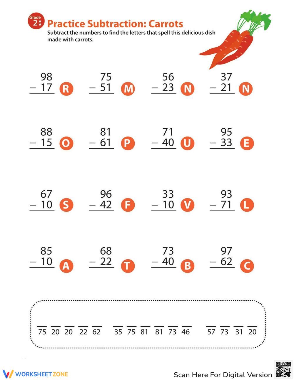 Practice Veggie Subtraction with This Worksheet - Page 1