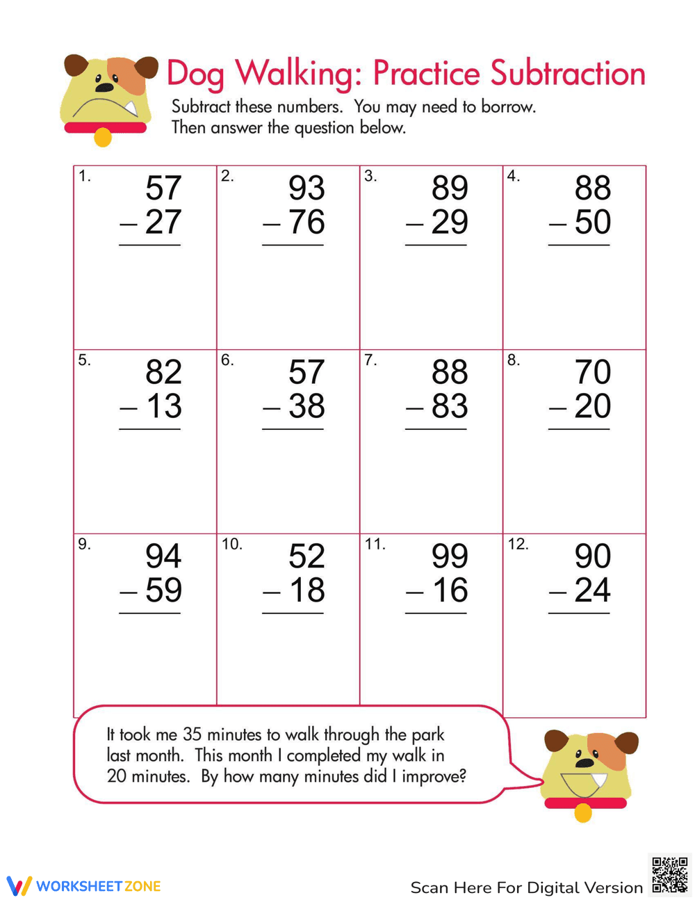 Double Digit Subtraction Practice - Page 1