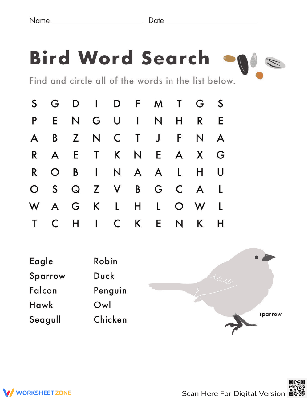 Bird Word Search for Vocabulary Practice - Page 1
