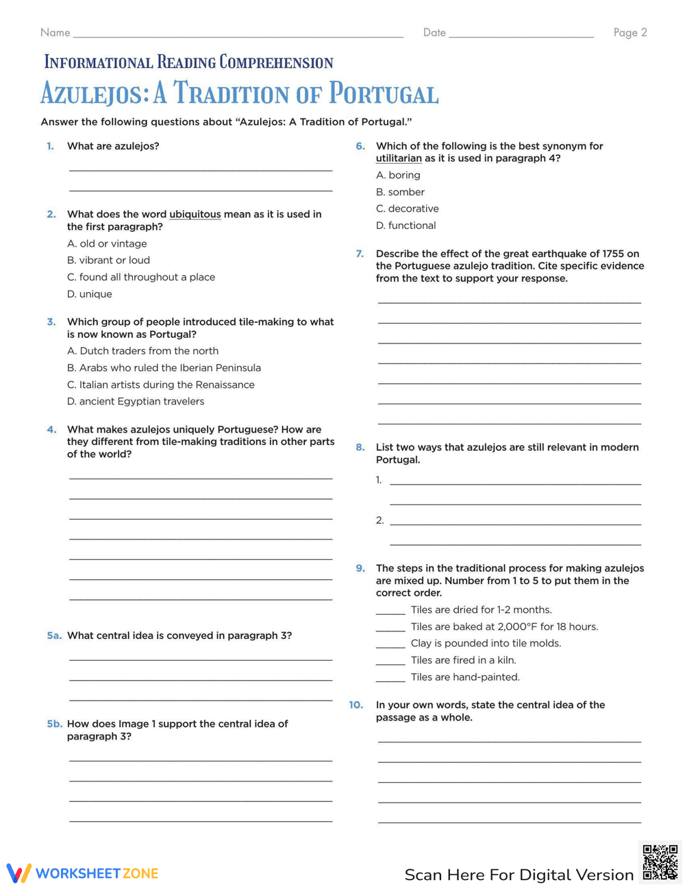 Azulejos: Reading Comprehension - Page 2