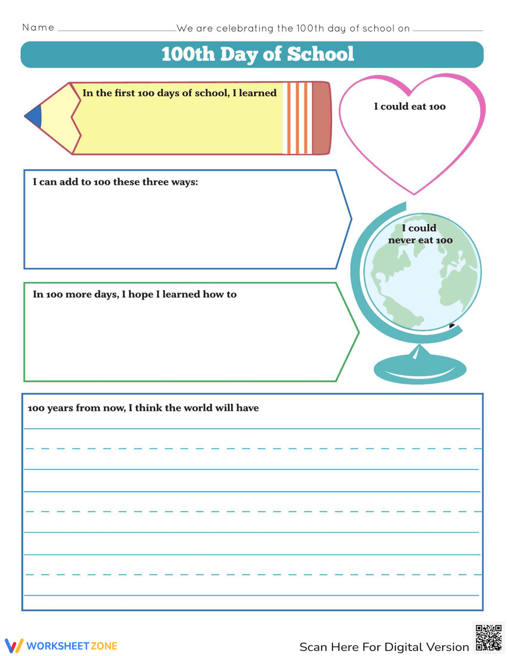 100th Day of School Worksheet - Page 1