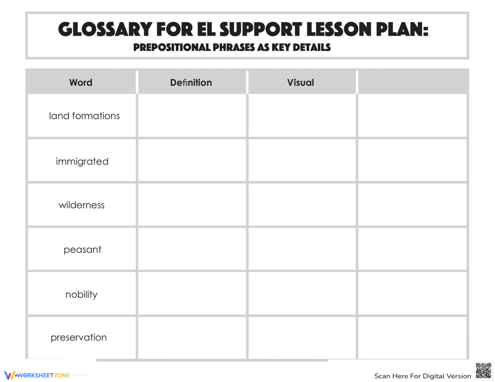 Glossary: Prepositional Phrases as Key Details - Page 1