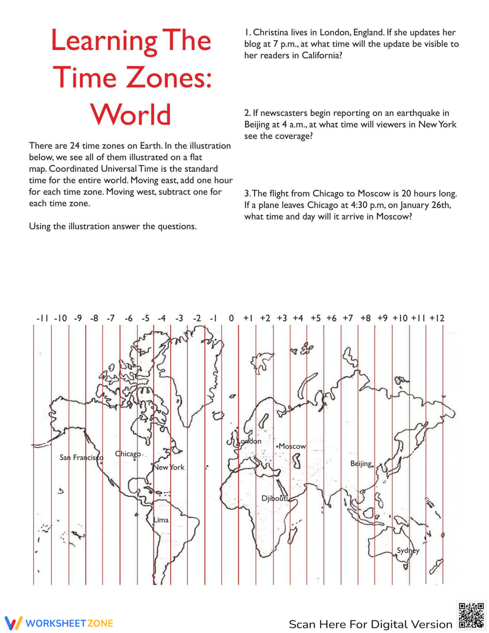World Time Zones Worksheet - Page 1