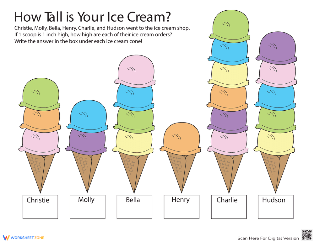 Ice Cream Scoop Measurement Worksheet for Math - Page 1