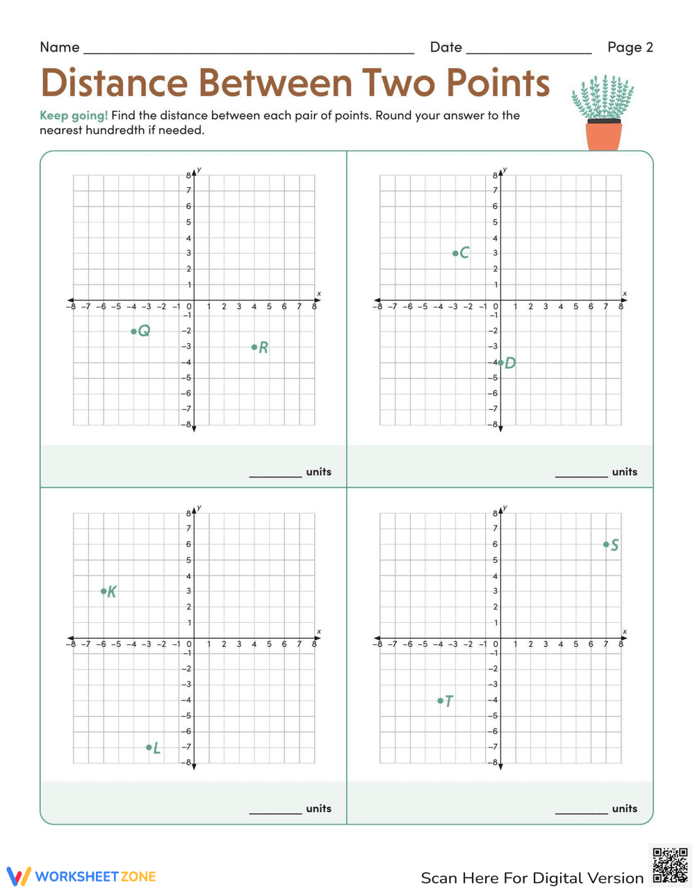 Distance Between Two Points Worksheet - Page 2