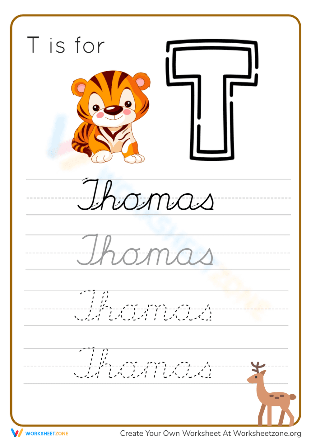 Letter T Tracing: T is for Thomas - Page 1