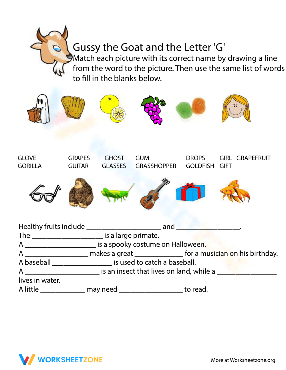 Words That Start With G Worksheet - Page 1