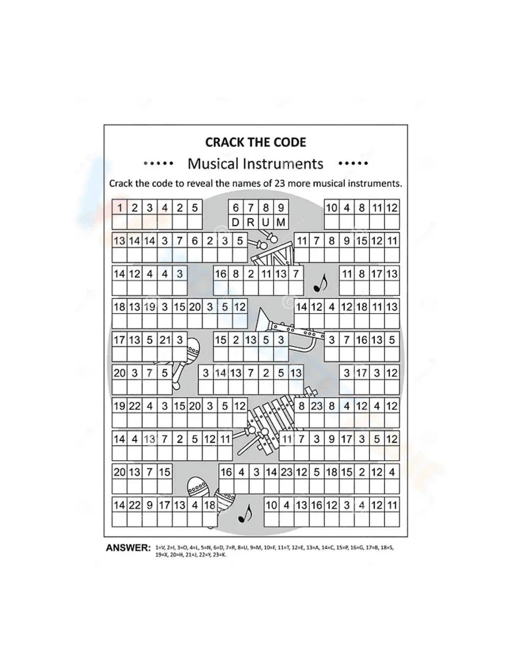 Crack the code musical instruments - Page 1