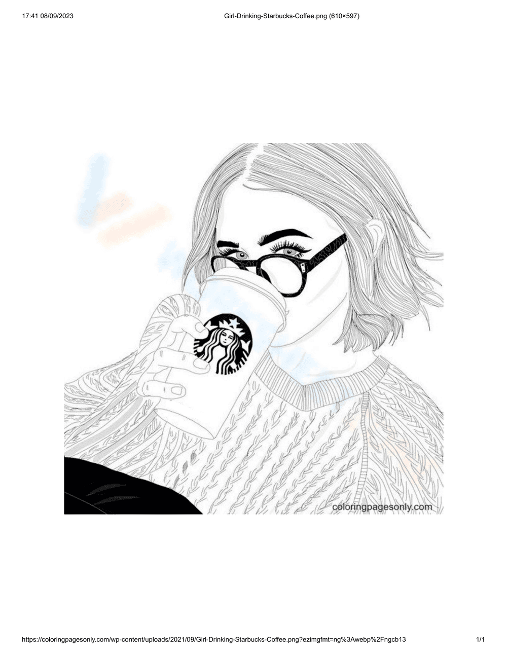 Girl Drinking Starbucks: Coloring Fun - Page 1