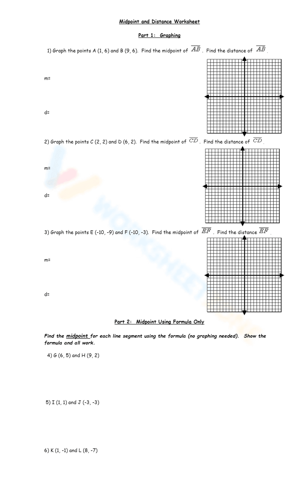 Midpoint and Distance Worksheet - Page 1
