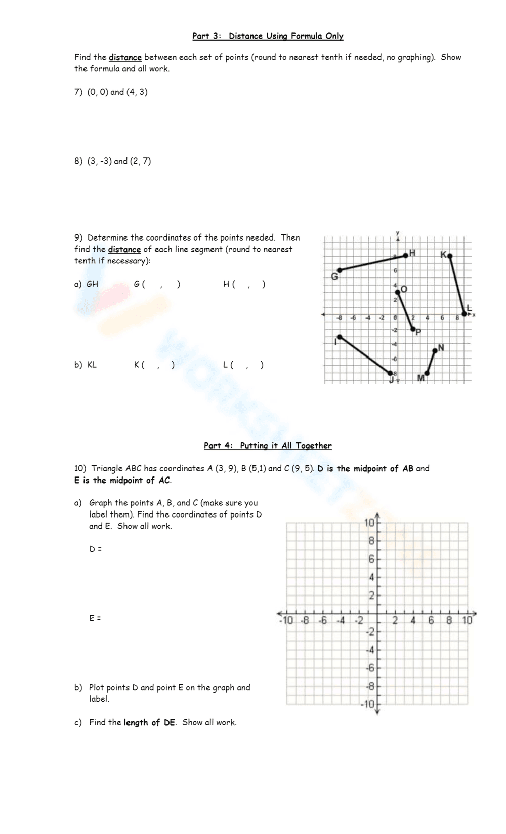 Midpoint and Distance Worksheet - Page 2