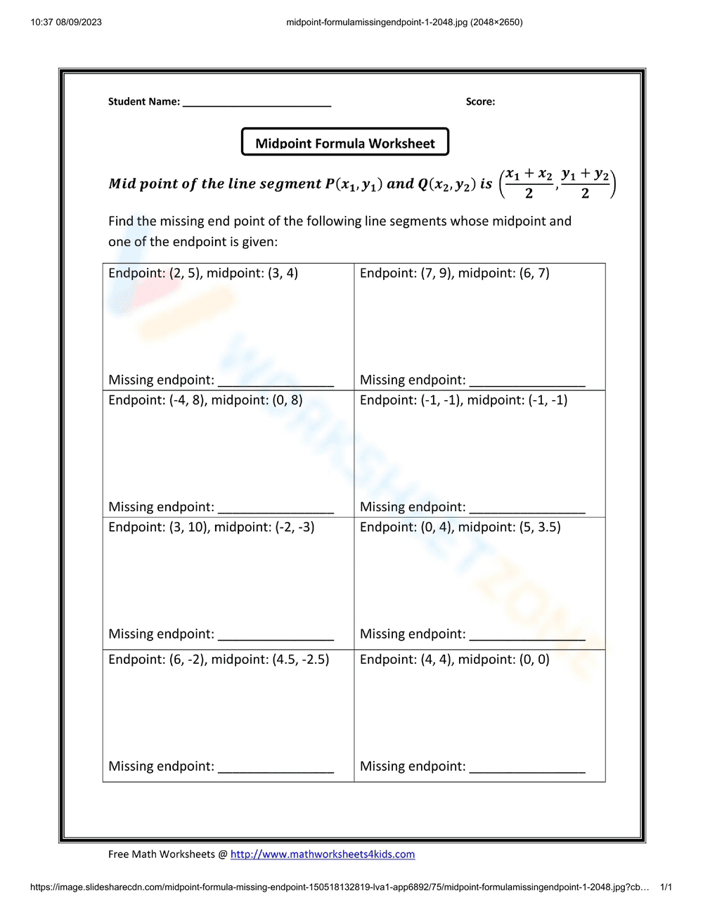 Midpoint formula-missing-endpoint - Page 1
