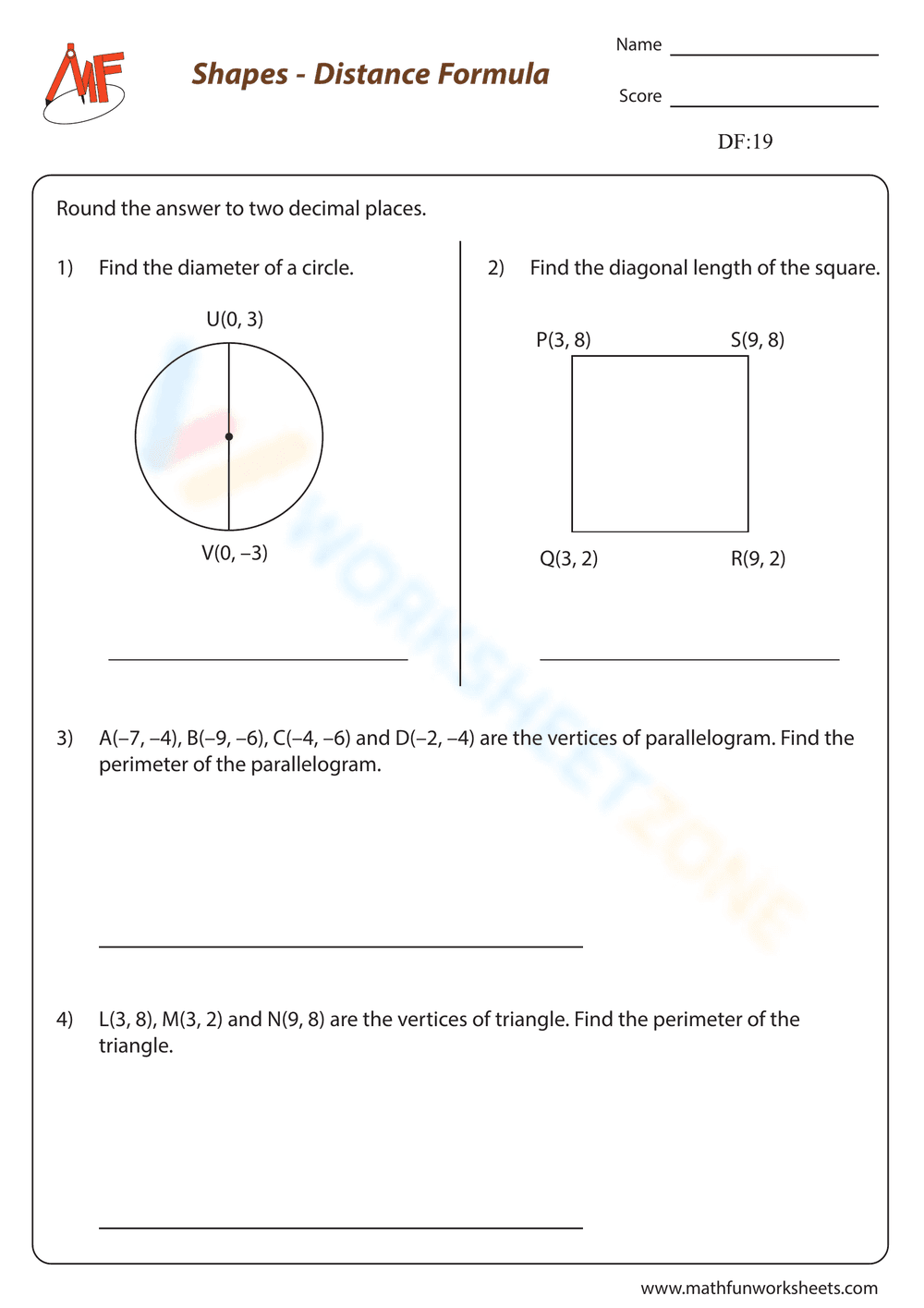 Shapes - Distance Formula - Page 1