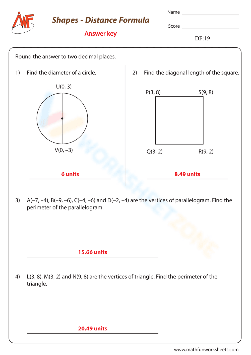 Shapes - Distance Formula - Page 2