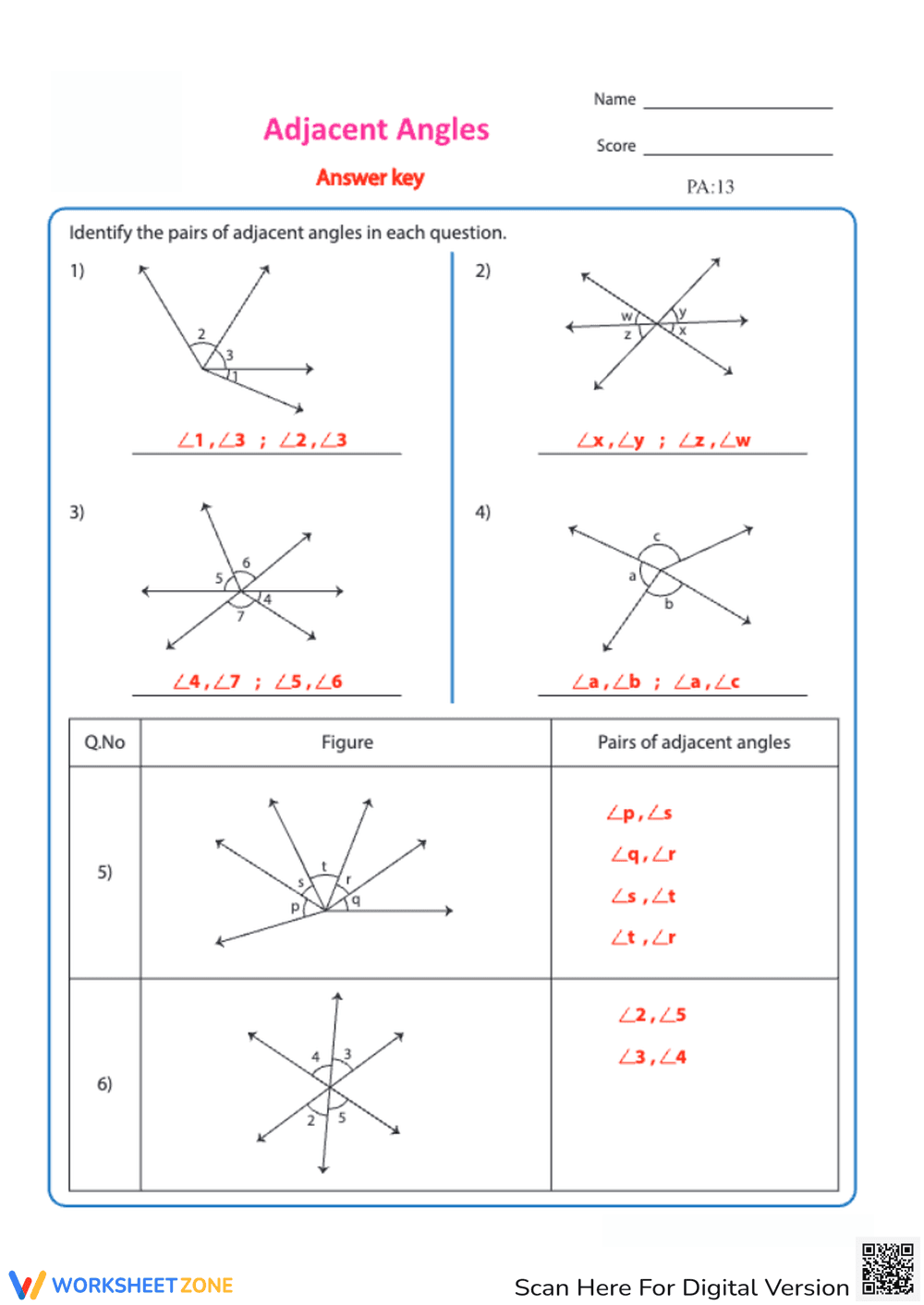 Geometry Adjacent Angles Exercise - Page 2