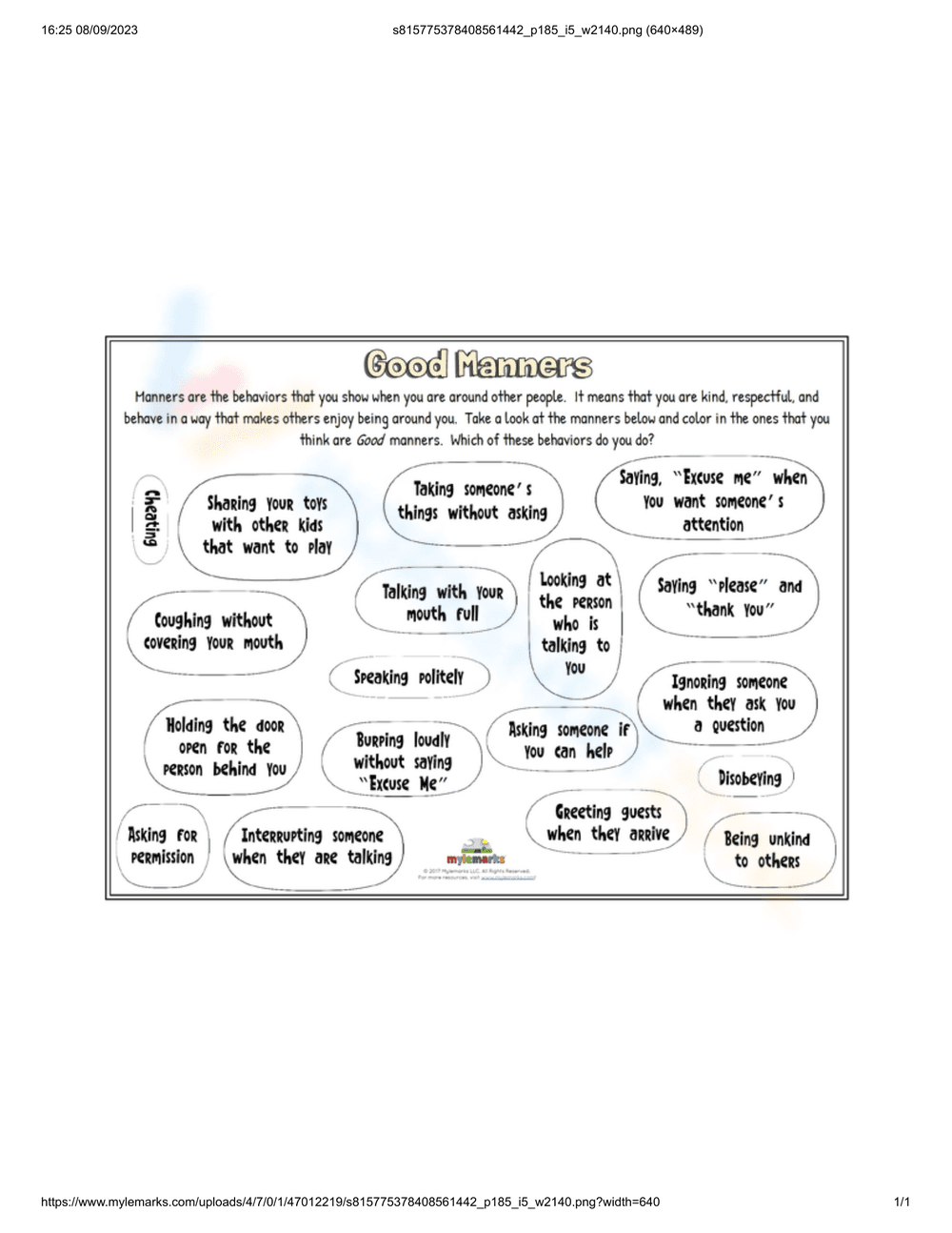 Practicing Good Manners: Social Skills Worksheet - Page 1