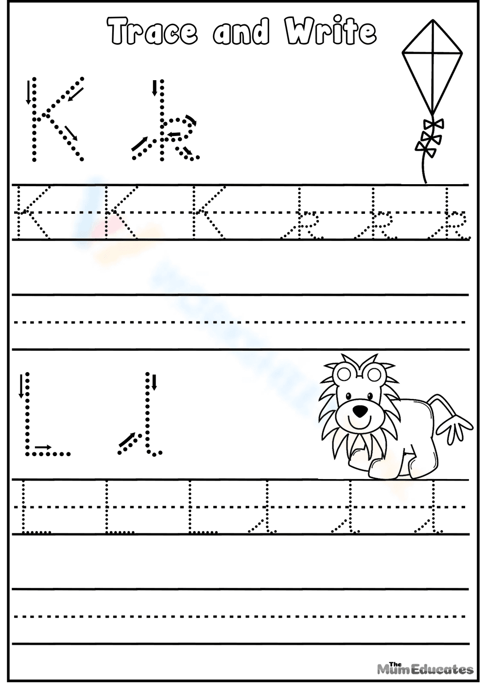 Alphabet Letters Tracing K and L - Page 1
