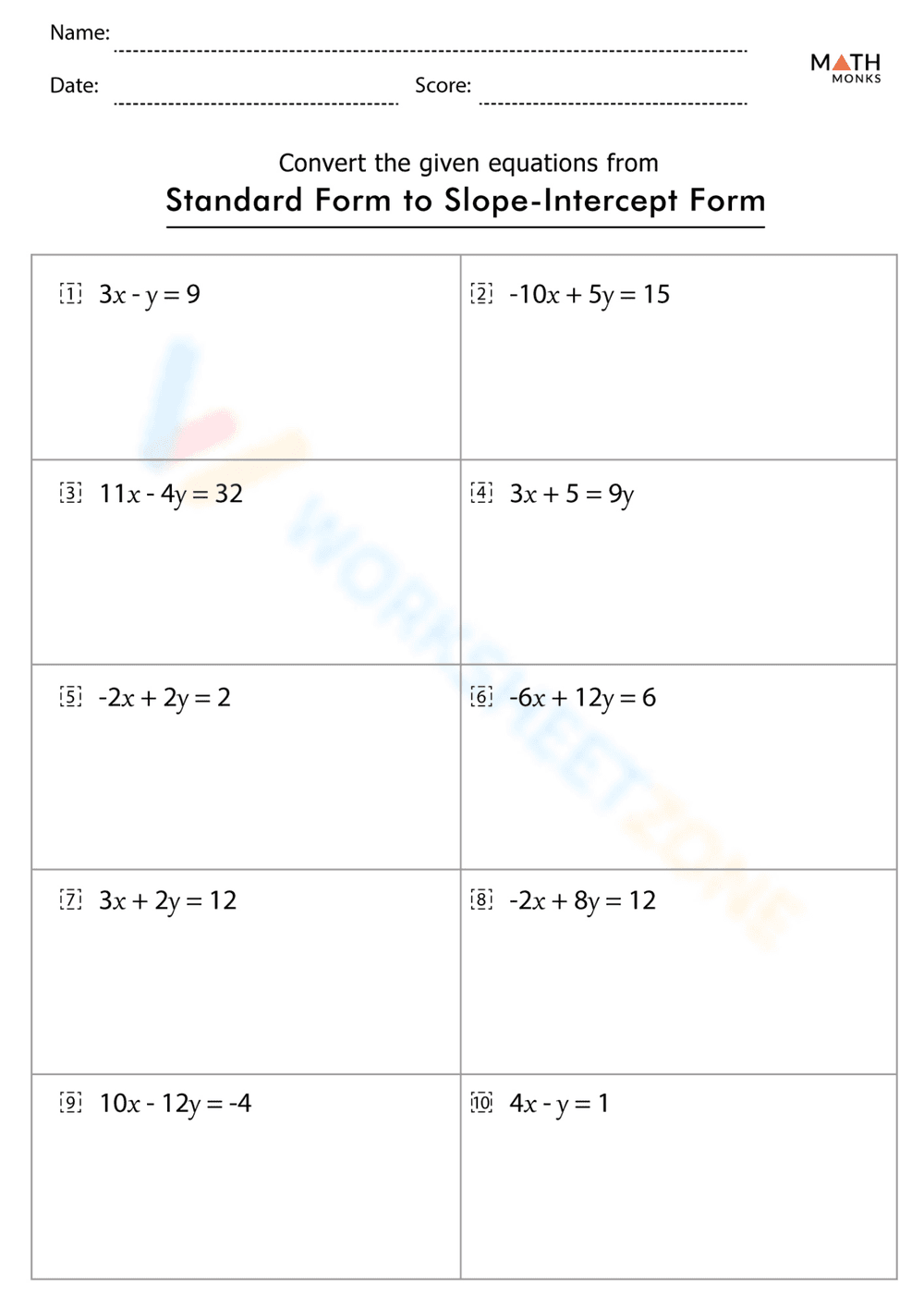 Slope-Intercept Form from Standard Form: Practice - Page 1