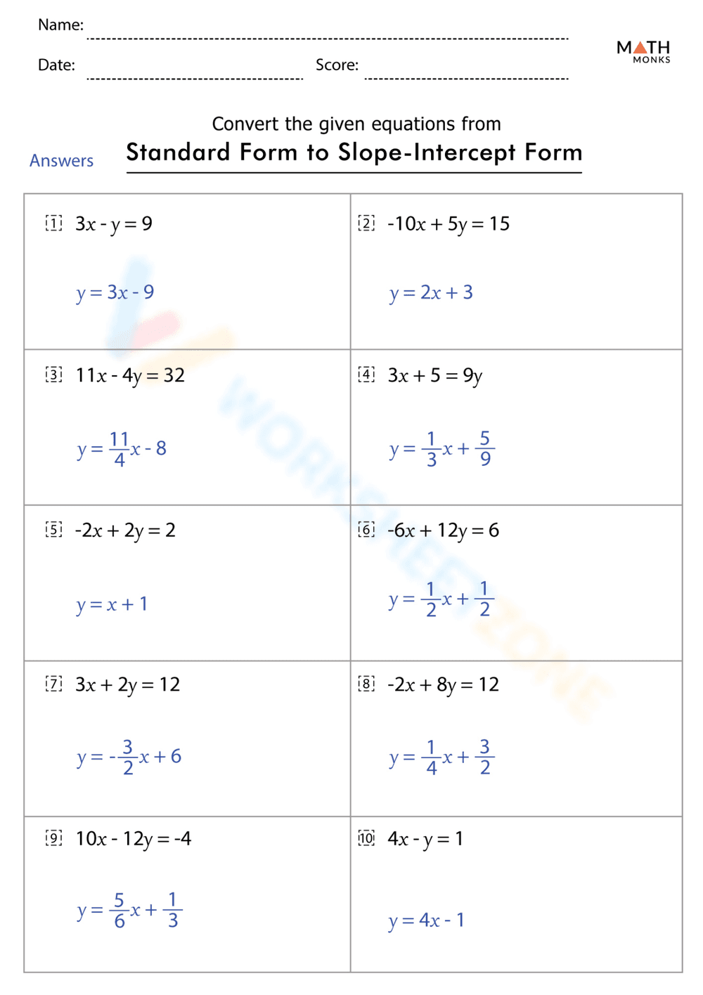 Slope-Intercept Form from Standard Form: Practice - Page 2