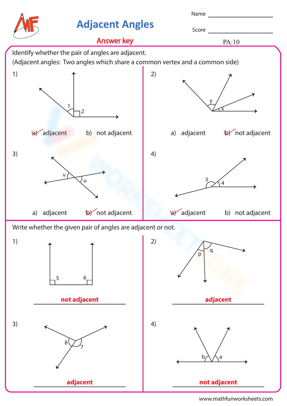 Adjacent Angles 1 - Page 2