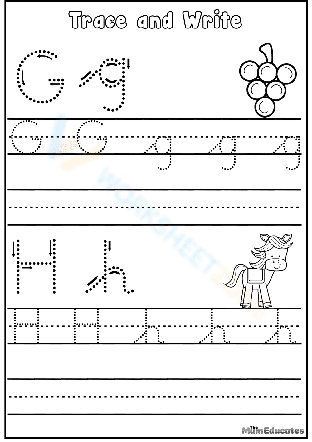 Alphabet Letters Tracing G and H - Page 1