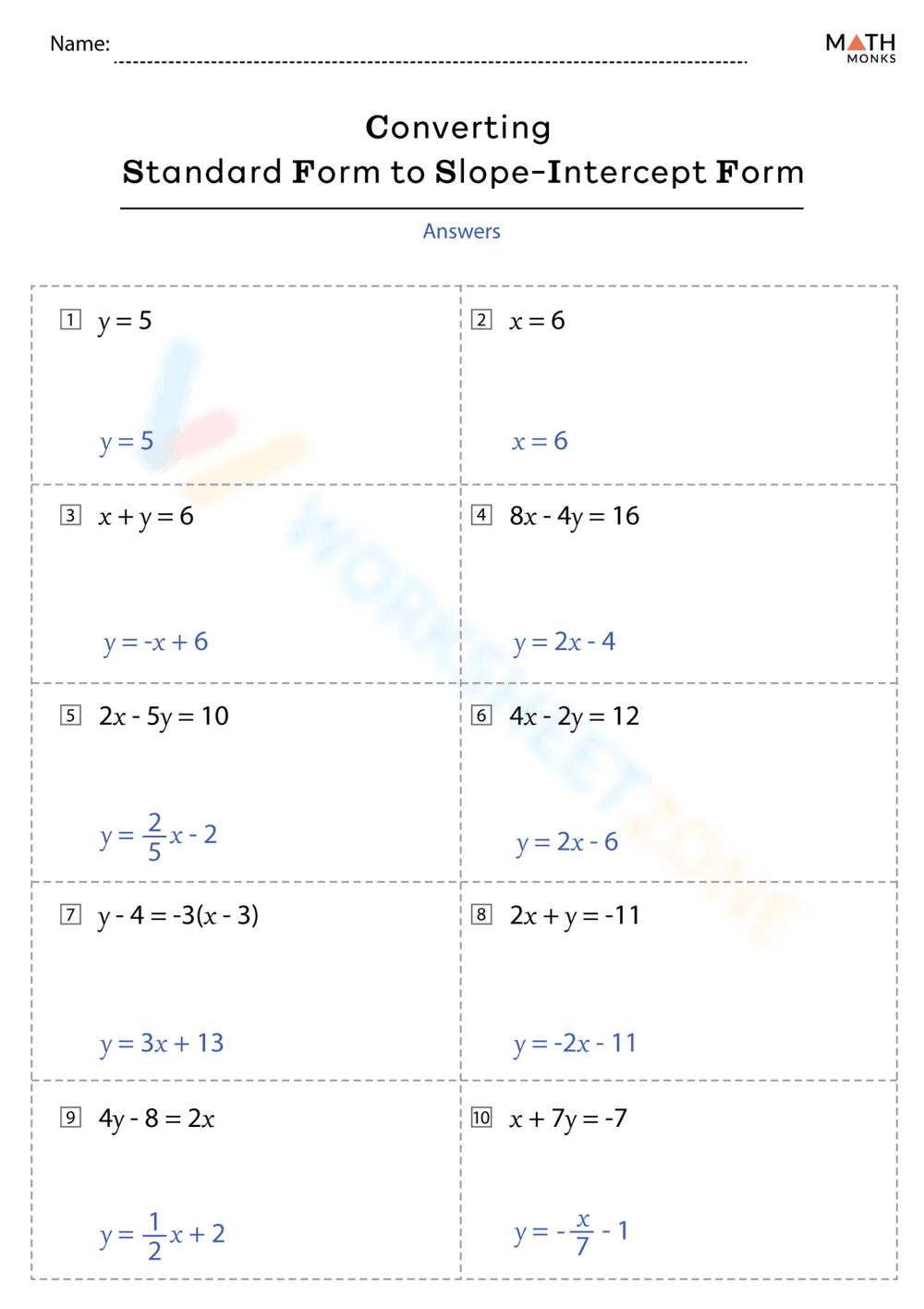 Convert to Slope-Intercept Form Worksheet - Page 2
