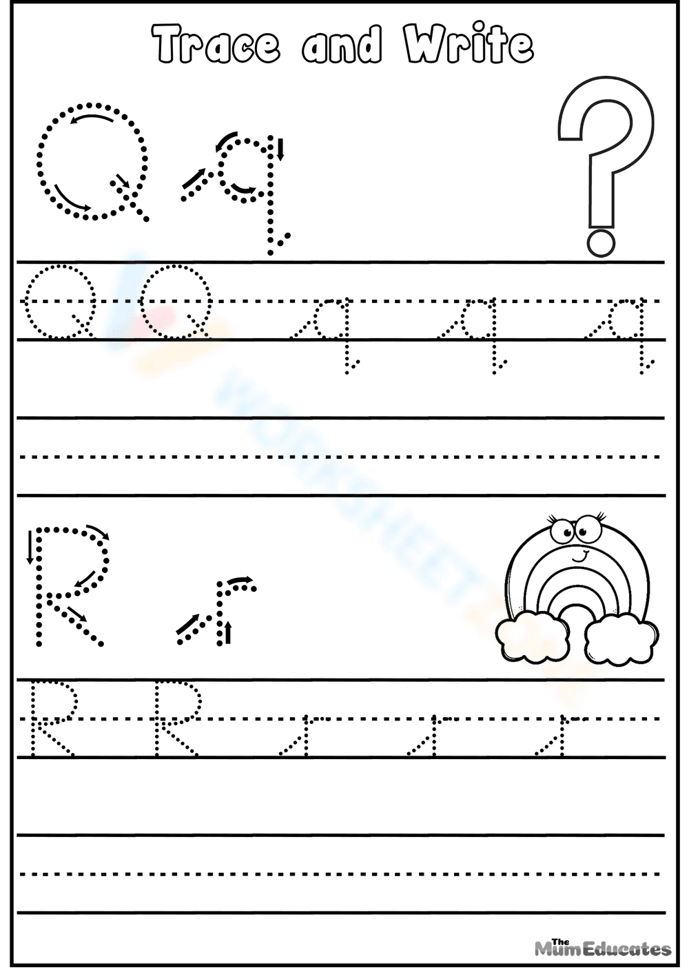 Tracing Alphabet Letters Q and R Worksheet - Page 1