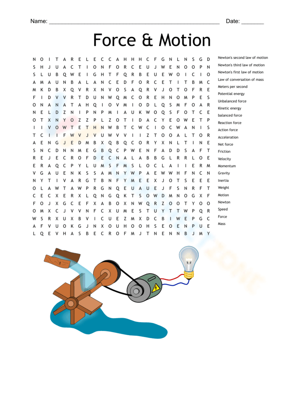 Force & Motion Word Search - Page 1