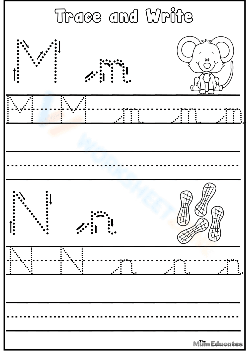 Letters M and N Tracing Worksheet - Page 1
