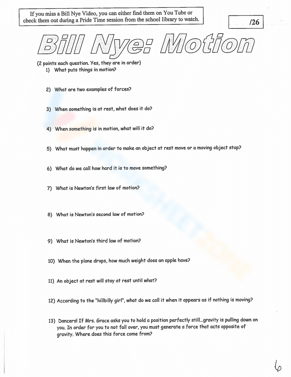 Worksheet Bill Nye Motion - Page 1