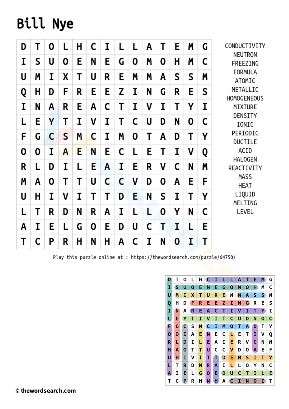The Word Search Bill Nye with Answer Key - Page 1