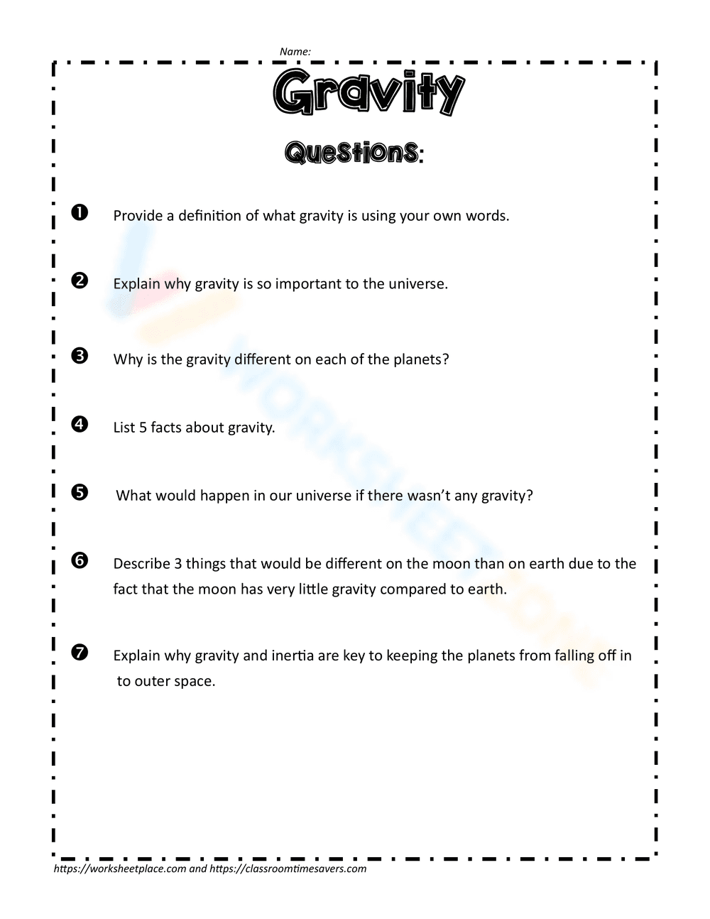 Interesting Gravity Facts Worksheet - Page 1