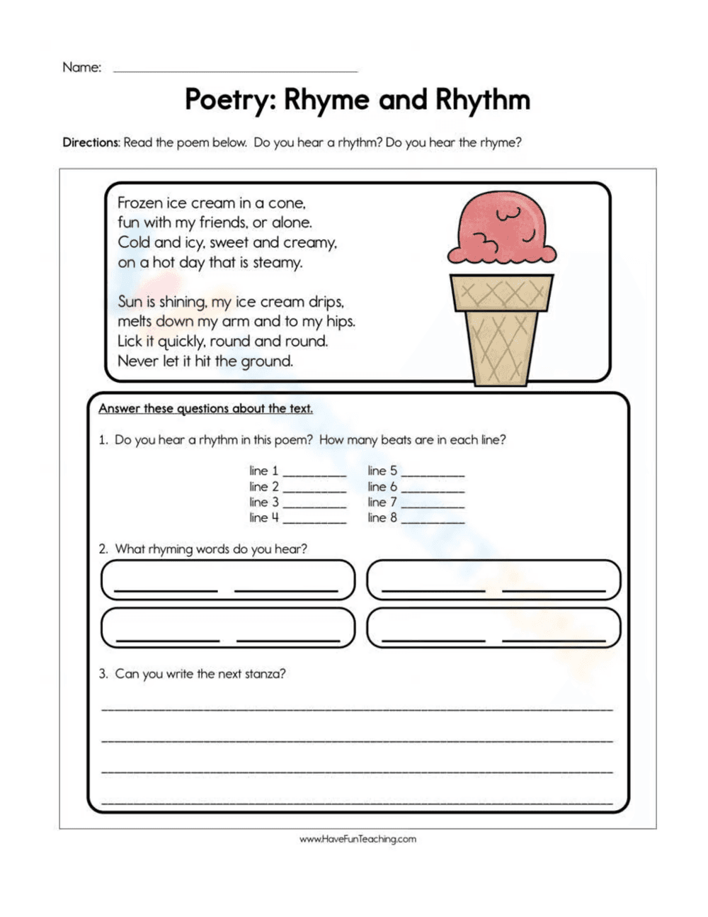 Poetry: Rhyme and Rhythm Worksheet - Page 1