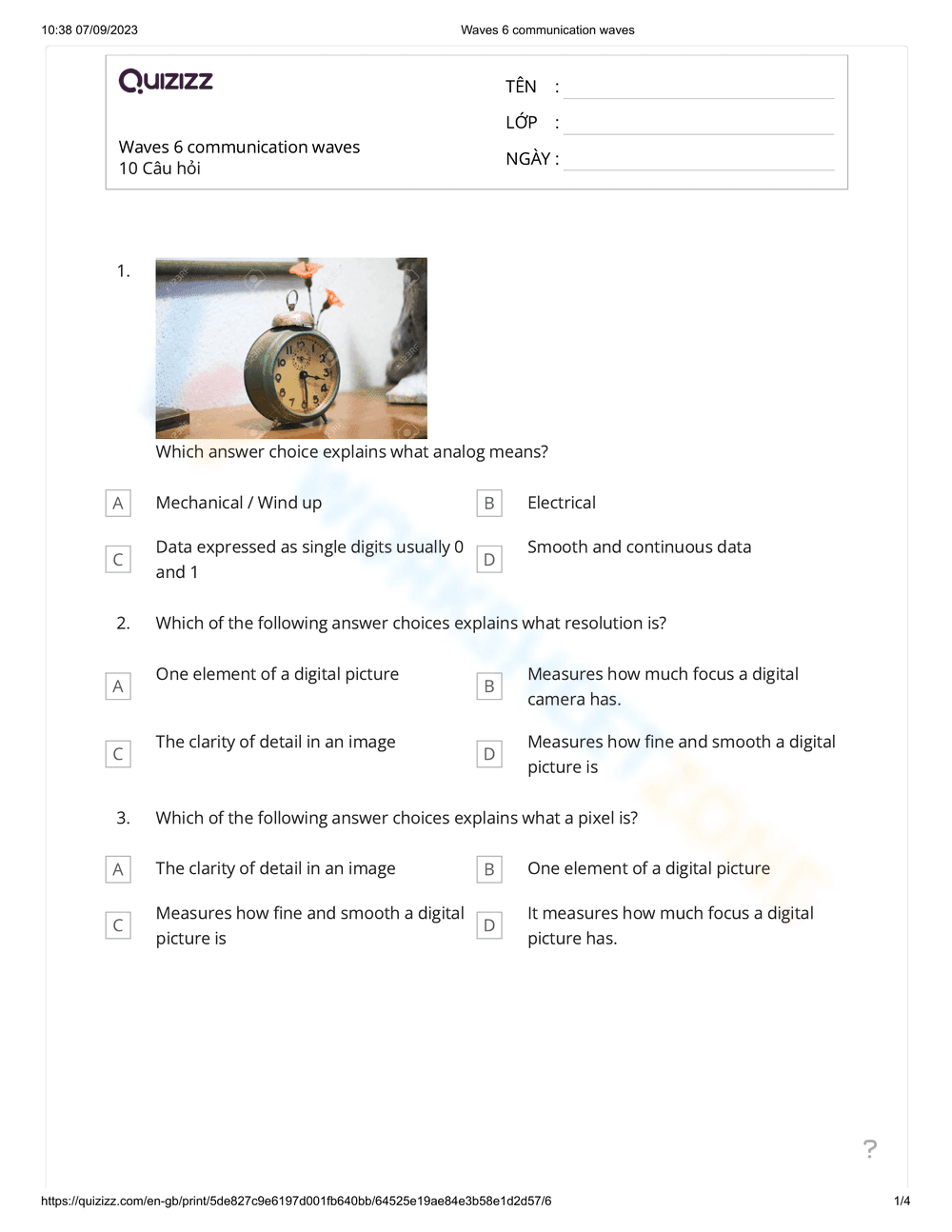 Understanding Communication Waves Worksheet - Page 1