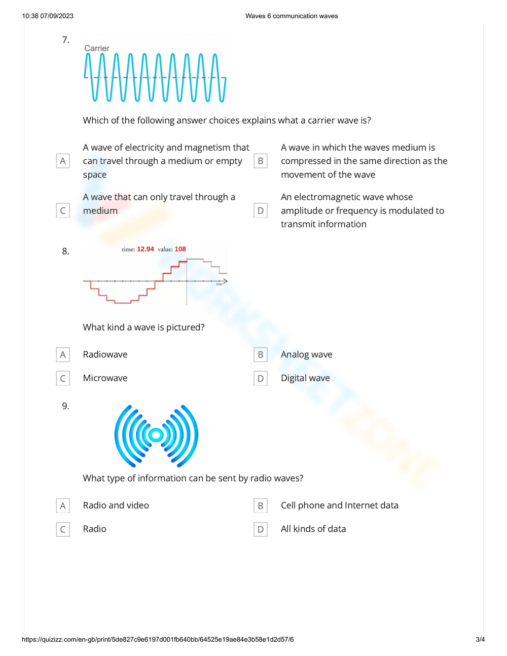 Understanding Communication Waves Worksheet - Page 3