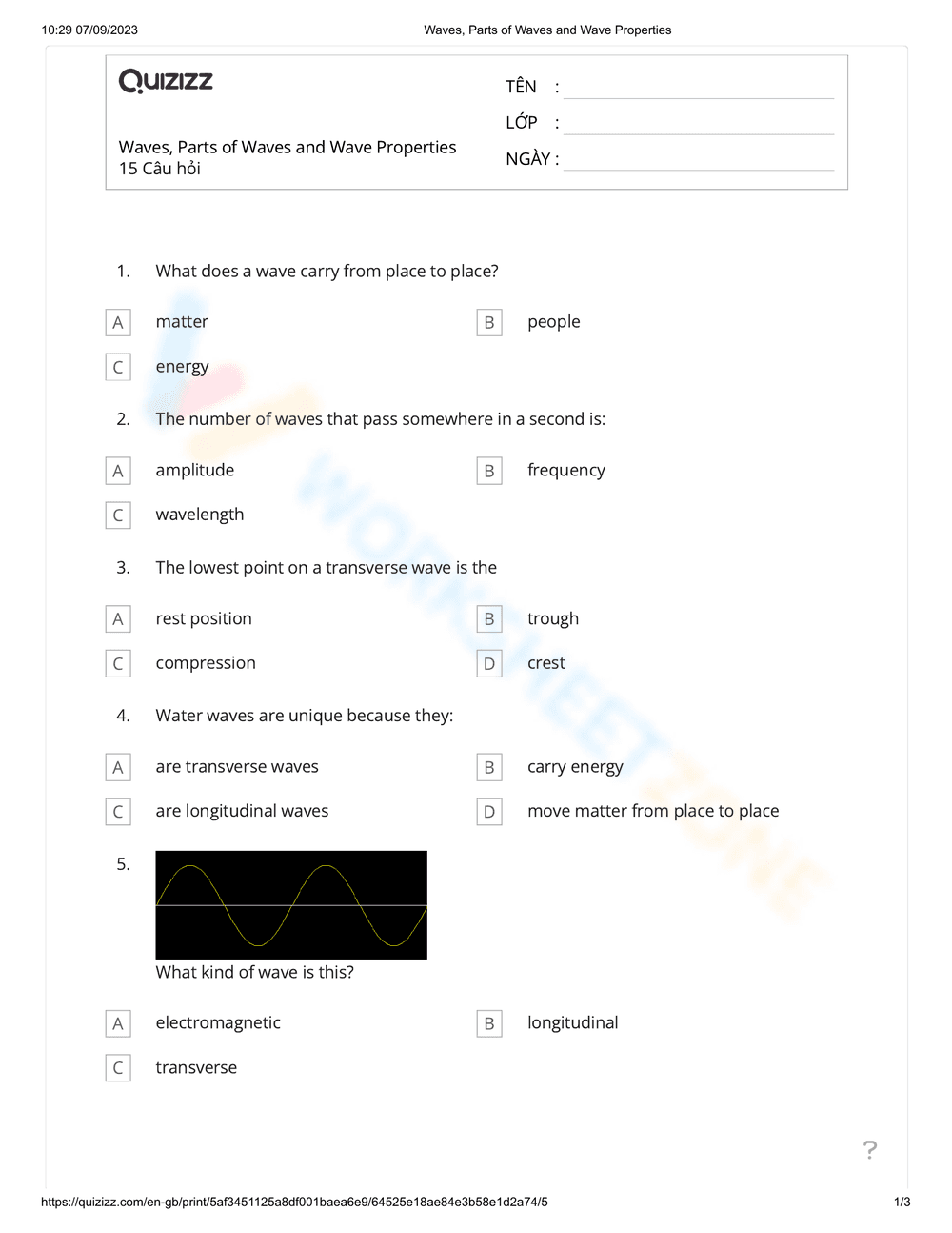 Explore Parts and Properties of Waves - Page 1