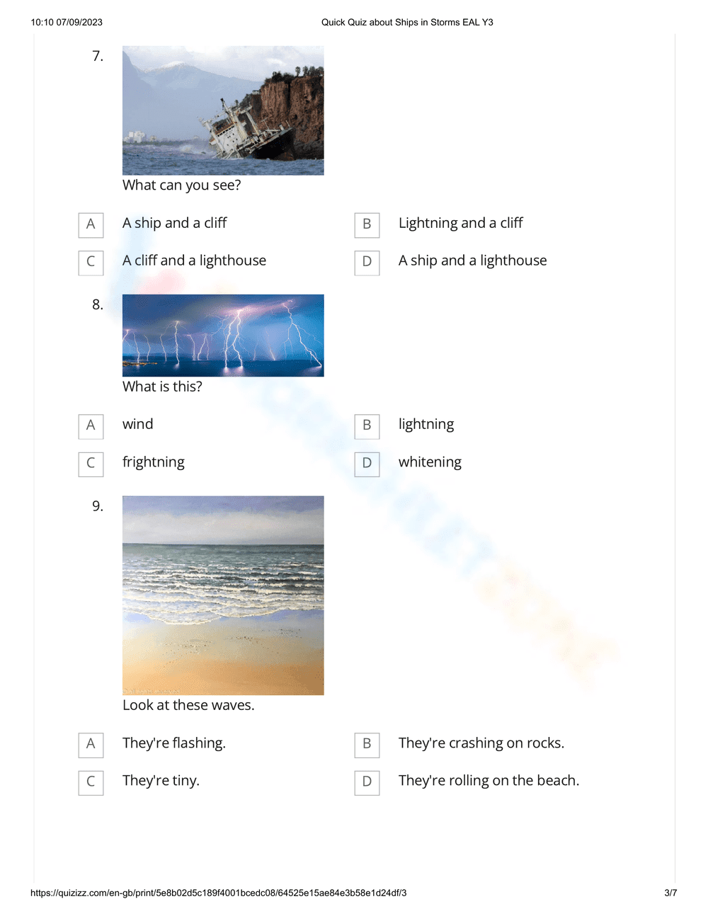 Quick Quiz: Ships in Storms Worksheet - Page 3
