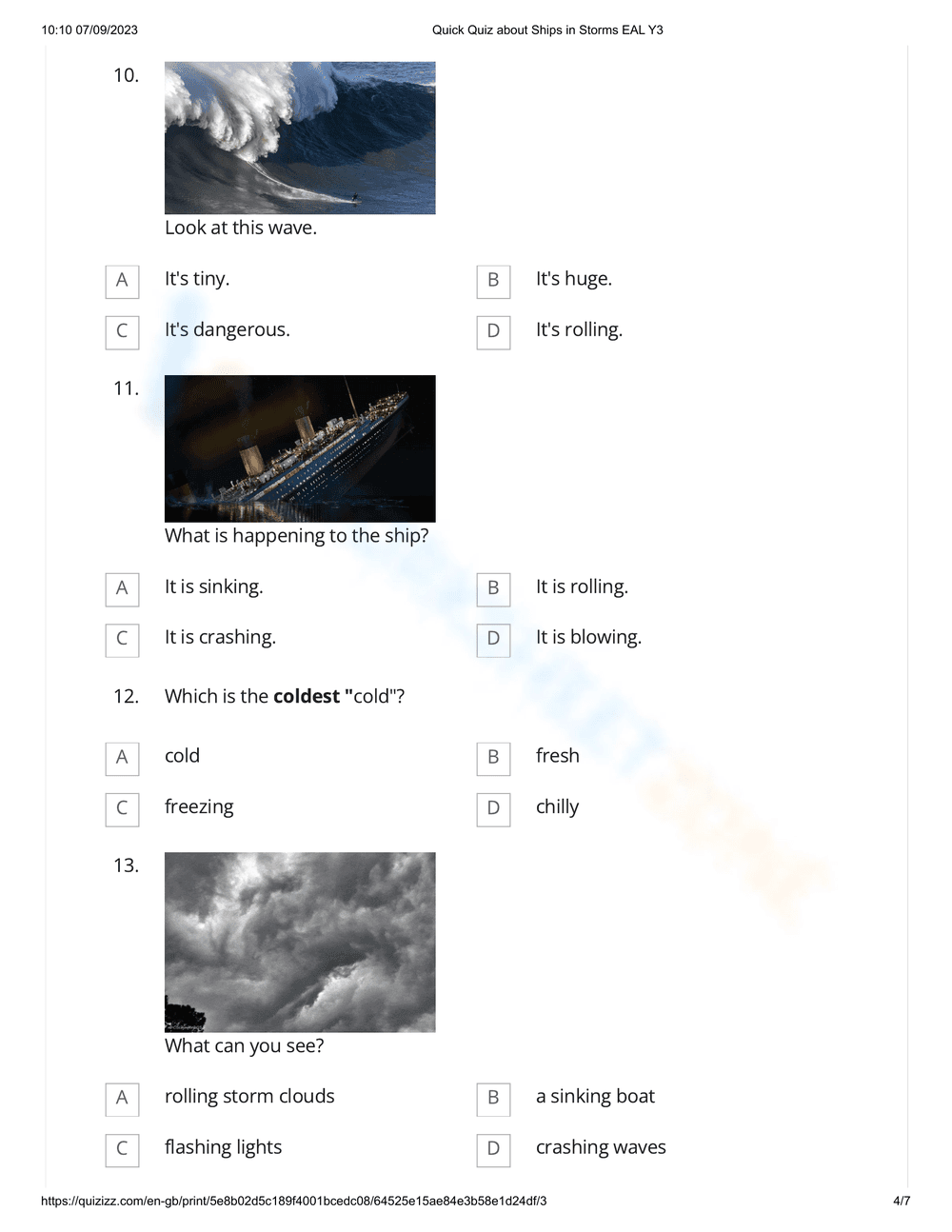 Quick Quiz: Ships in Storms Worksheet - Page 4