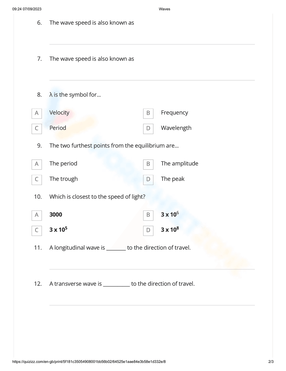 Wave Quiz for Grade 8 - Page 2
