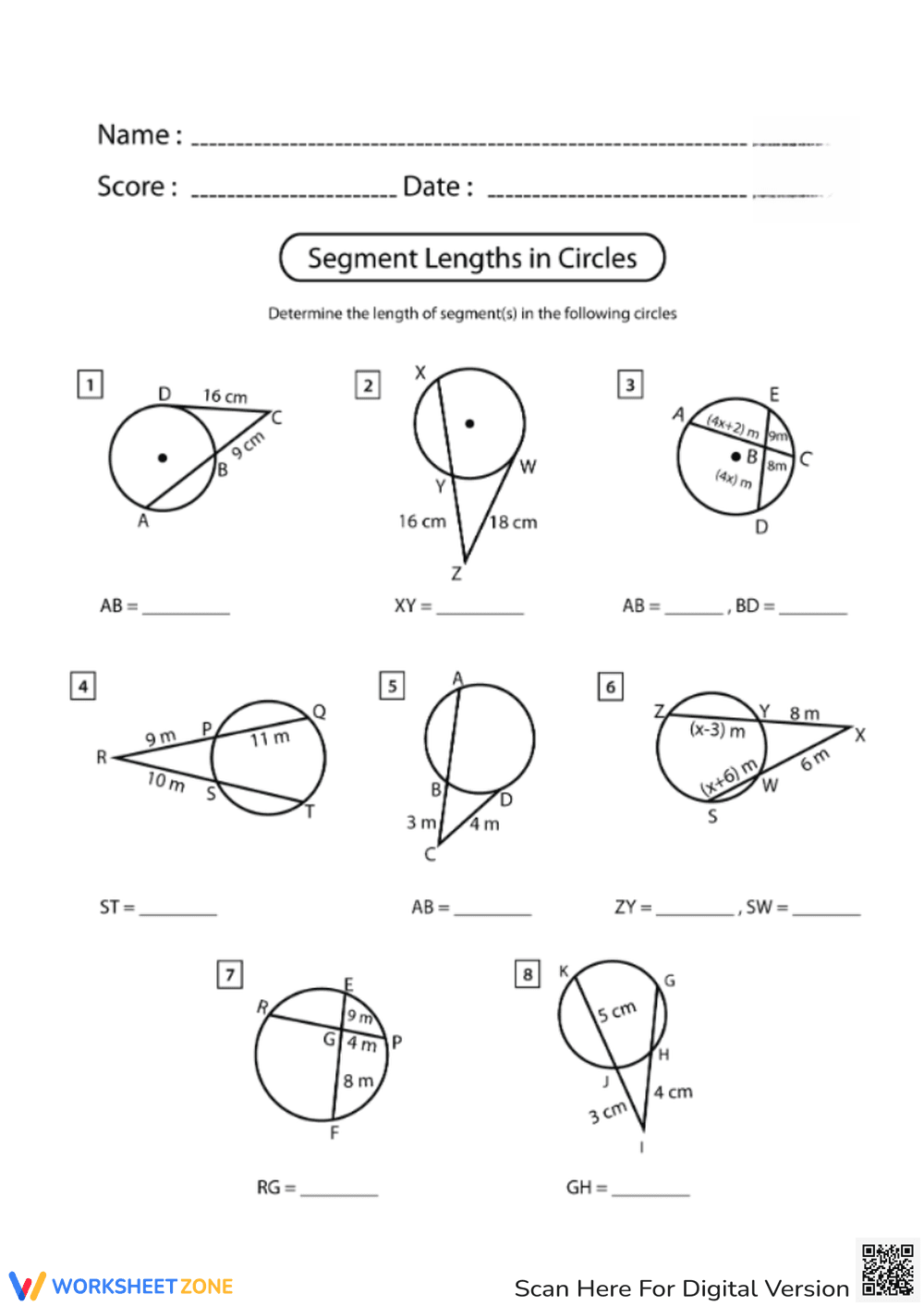 Circle Geometry: Solve for Segment Lengths - Page 1