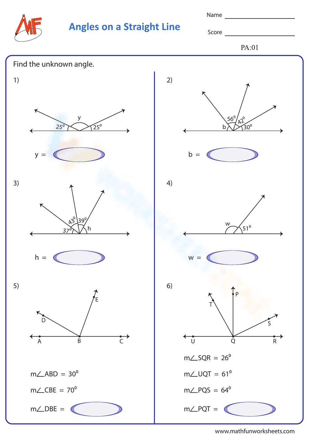 Angles on a Straight Line 1 - Page 1