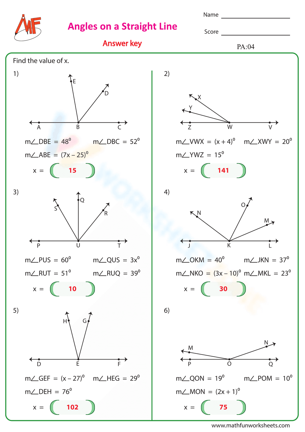 Find the value of x Worksheet 1 - Page 2