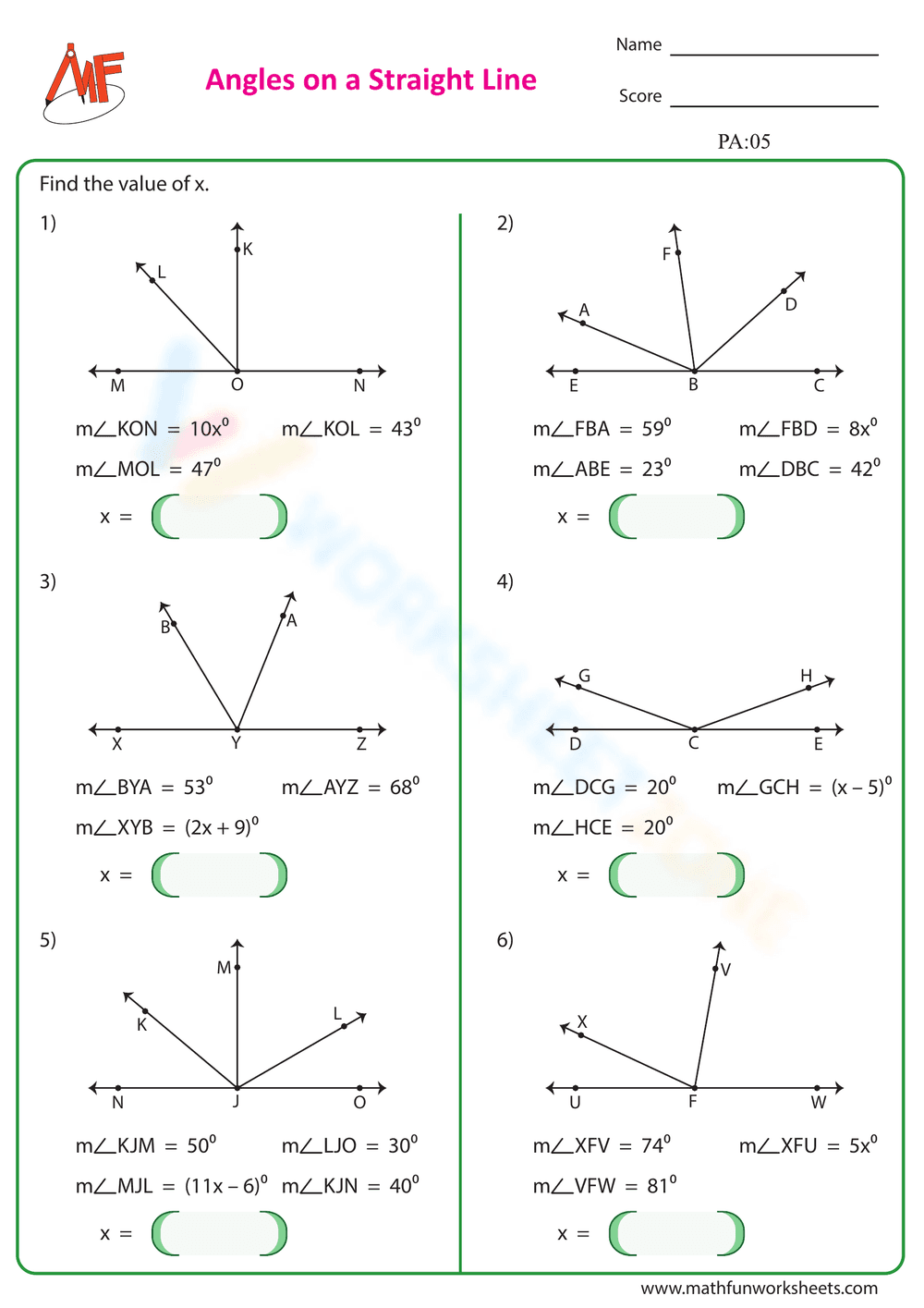 Find the value of x Worksheet 2 - Page 1
