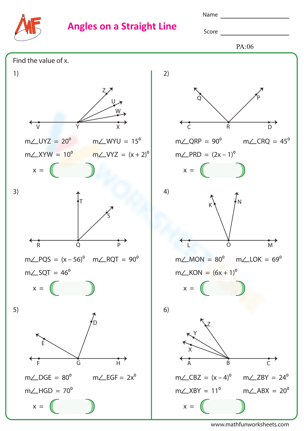 Find the value of x Worksheet 3 - Page 1