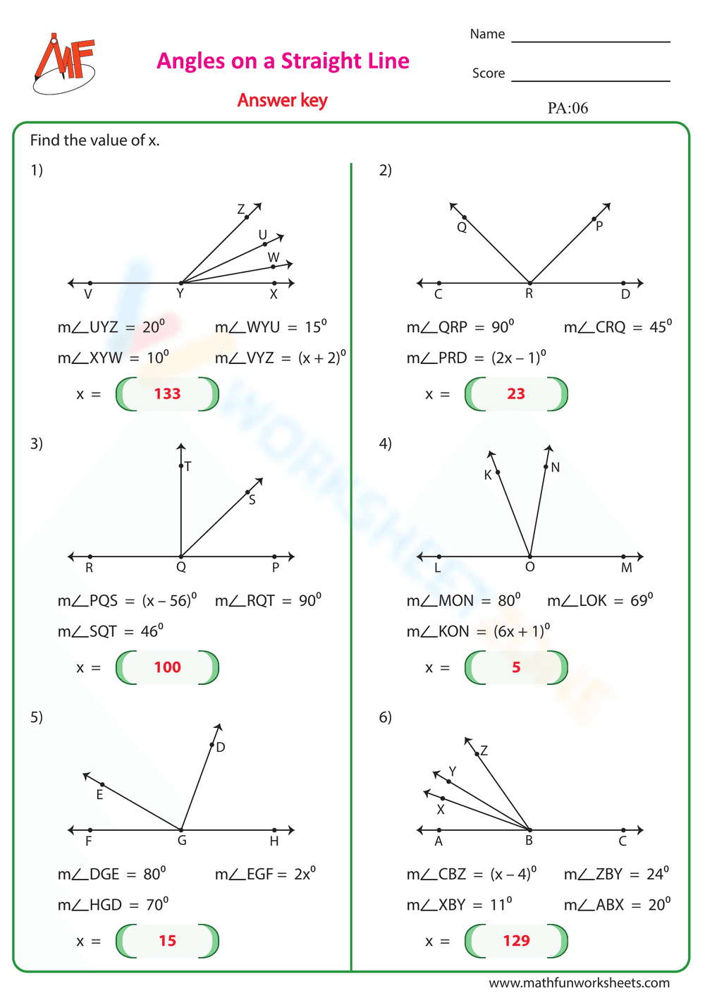 Find the value of x Worksheet 3 - Page 2