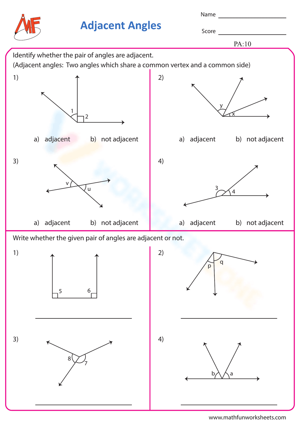 Adjacent Angles 1 - Page 1