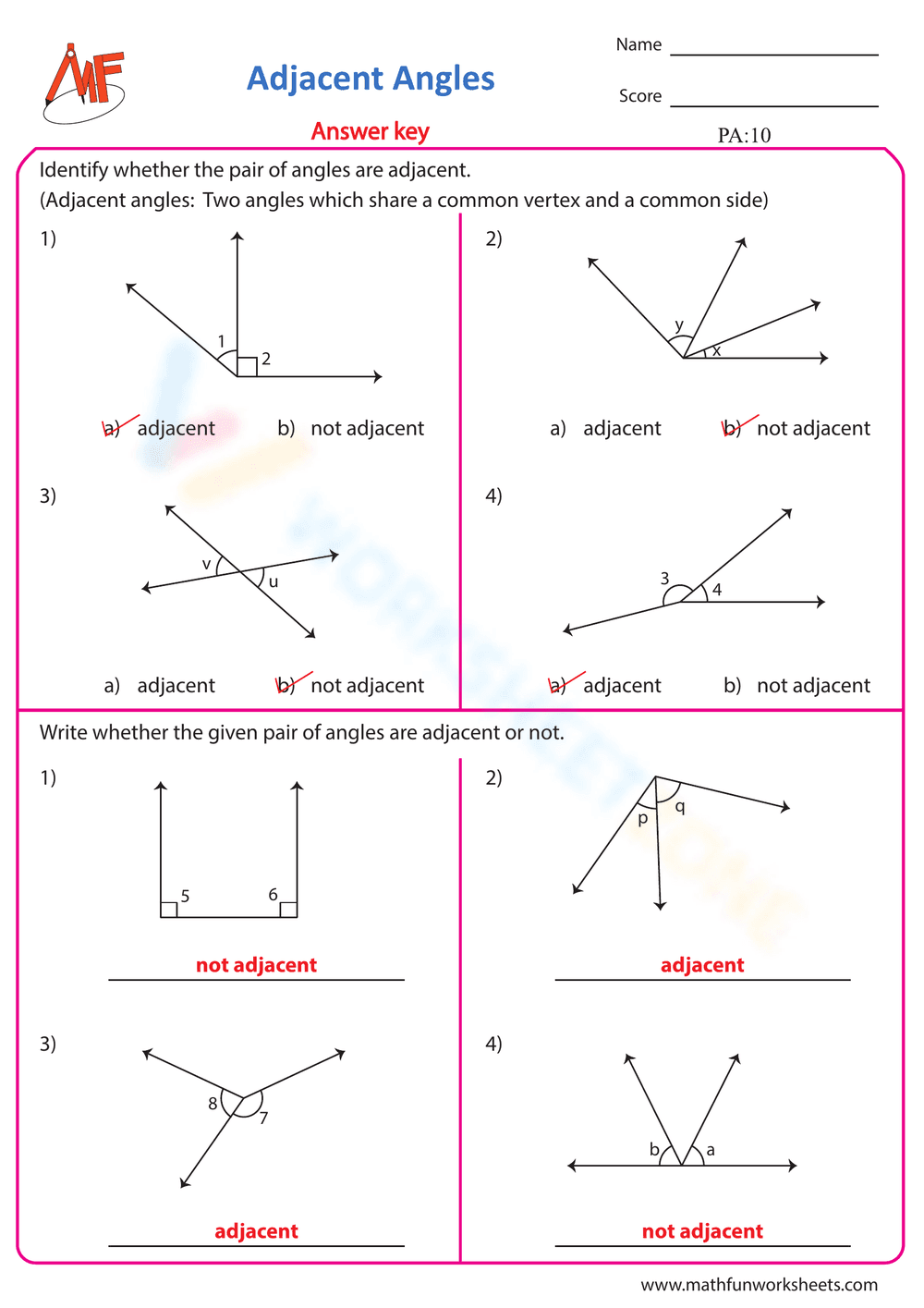 Adjacent Angles 1 - Page 2