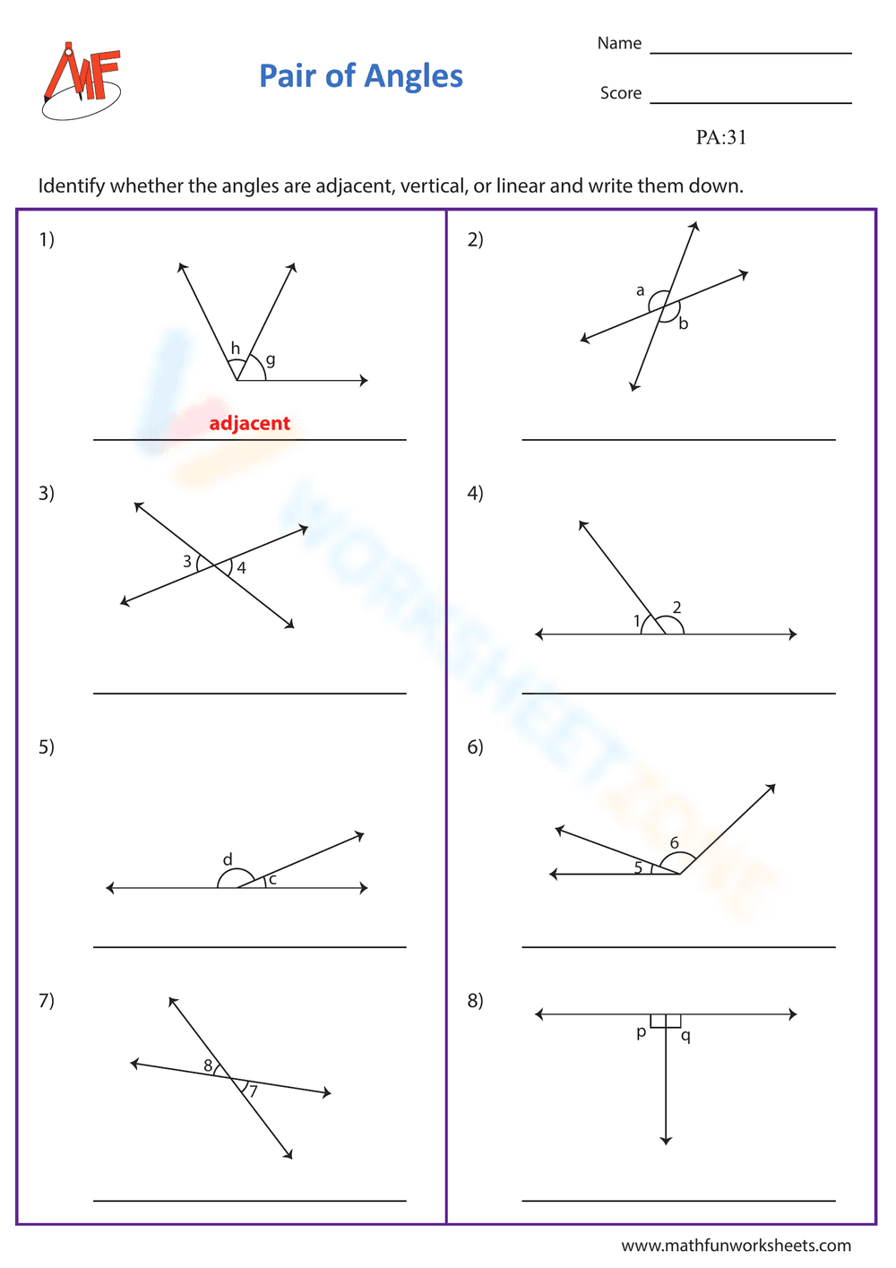 Pair of angles 1 - Page 1