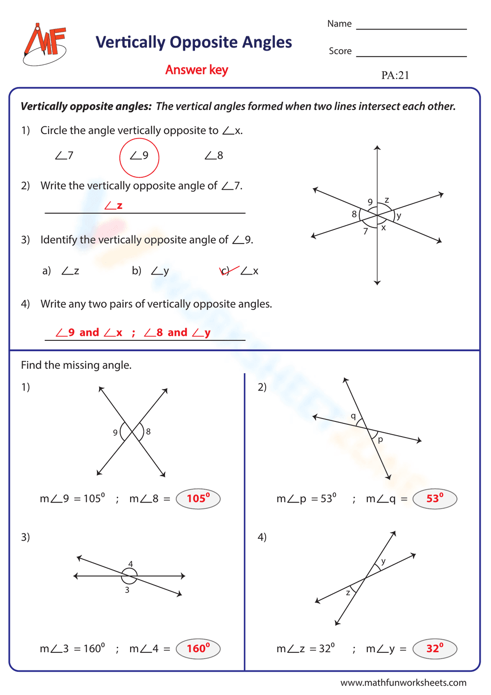 Vertically Opposite Angles 1 - Page 2